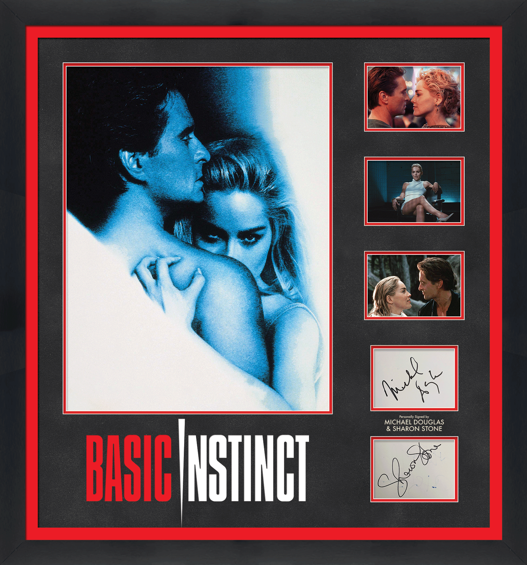 Basic Instinct Photograph White Card Display Signed by Sharon Stone and Michael Douglas - Memorabilia Framers Shop